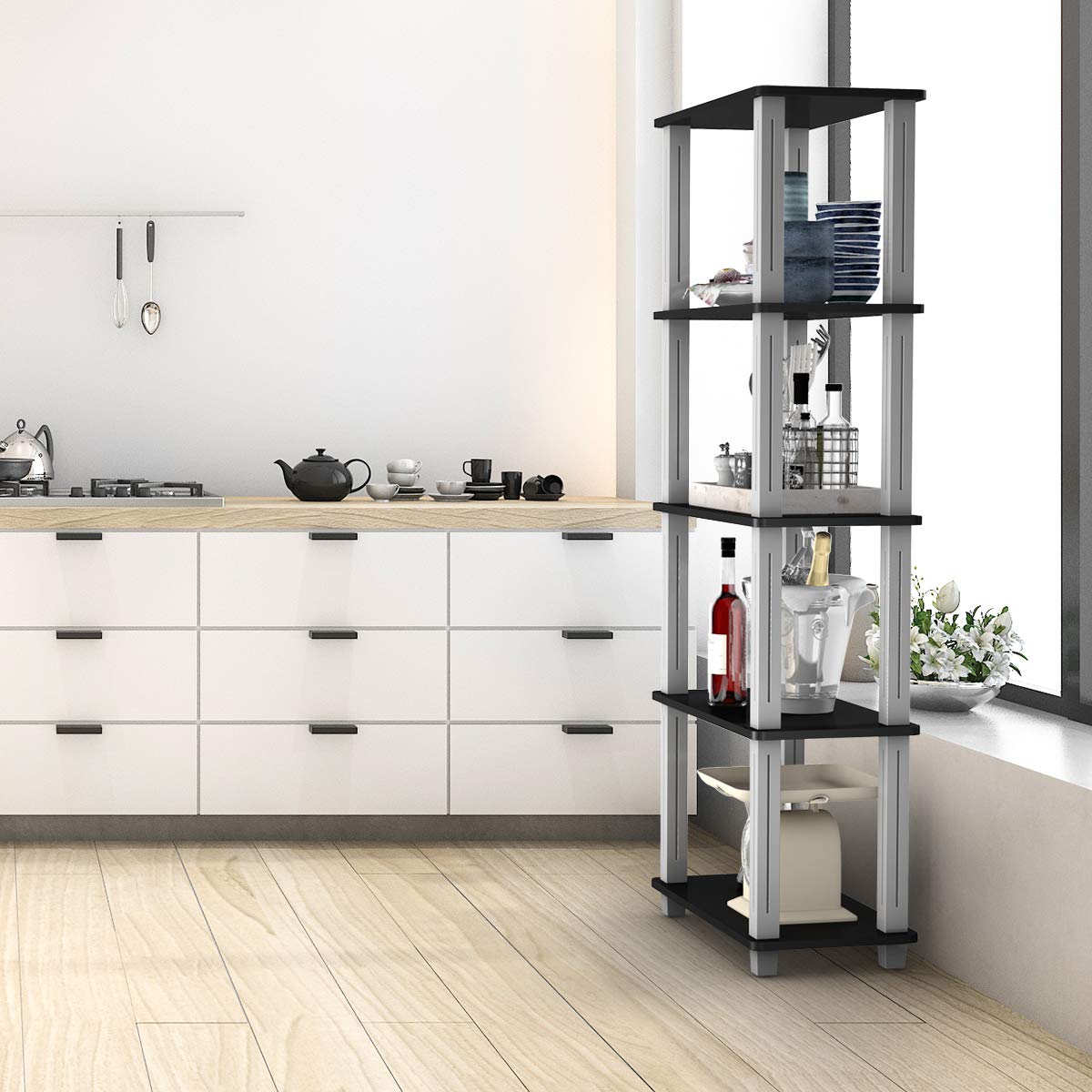 Tangkula 57" Storage Shelves, Space-Saving 5-Tier Storage Rack Organizer Multi-Use Shelving Unit for Home/Office/Dormitory/Garage/Warehouse (Black) Tangkula