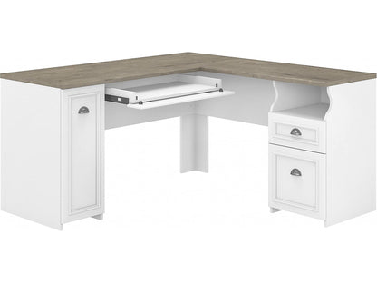 Bush Furniture Fairview L Desk, 60W, Shiplap Gray/Pure White - WoodArtSupply