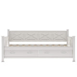 Twin Size Farmhouse Wood Daybed with 2 Storage Drawers, X-Shaped Sturdy Modern and Rustic Casual Style Corner Bed Day Bed Frame with Drawers for Bedroom, No Box Spring Required (Cream White+Twin) THINK 30