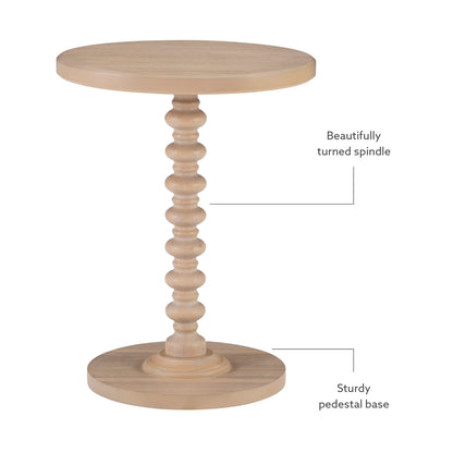 Powell Natural Tarkin Round Wood Turned Spindle Pedestal Side Accent Table - WoodArtSupply