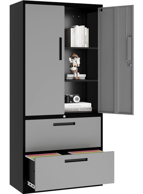 SISESOL Metal Storage Cabinet with Drawers, 71" File Cabinets for Home Office, Locking Steel Storage Cabinet with Doors and Shelves for Home, Office, Warehouse, Garage, School (Gray, 2 Drawers) SISESOL