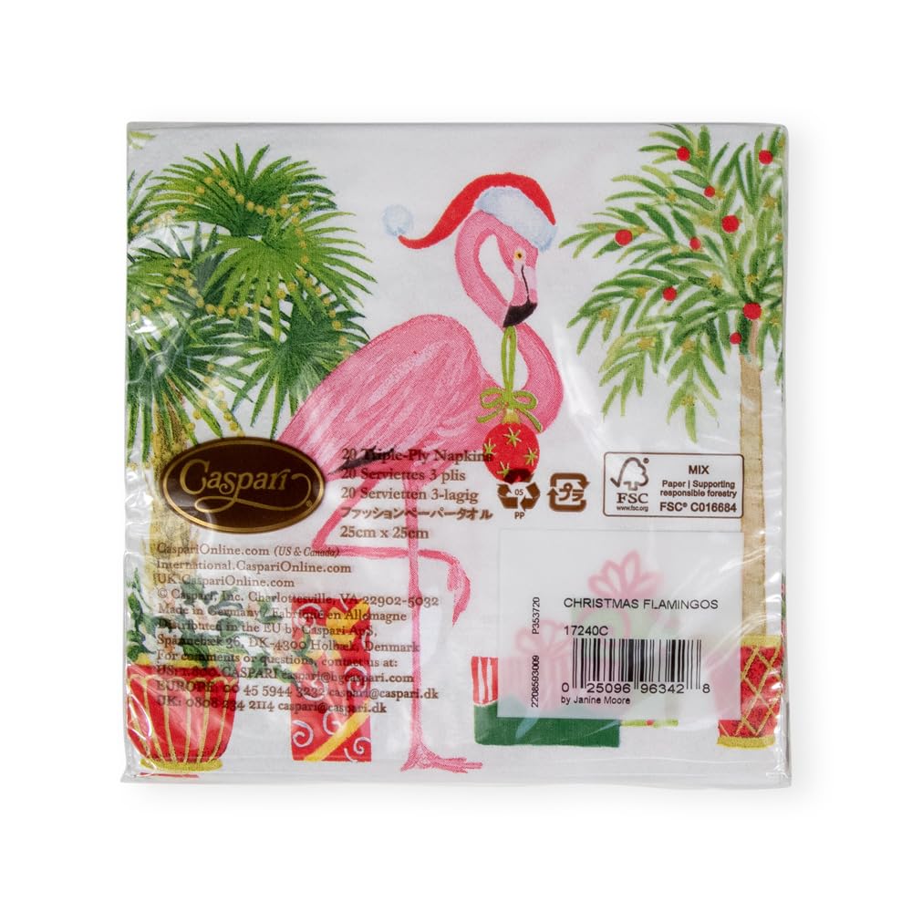 Christmas Flamingos Paper Cocktail Napkins - 20 Per Package Caspari