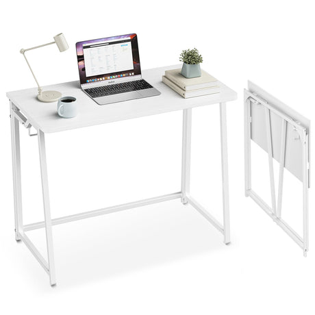 POLWKZU Folding Desk Small Foldable Desk for Small Space, 31.5 Inches Writing Computer Desk in Study, Home Office Foldable Office Desk for Bedroom, White POLWKZU