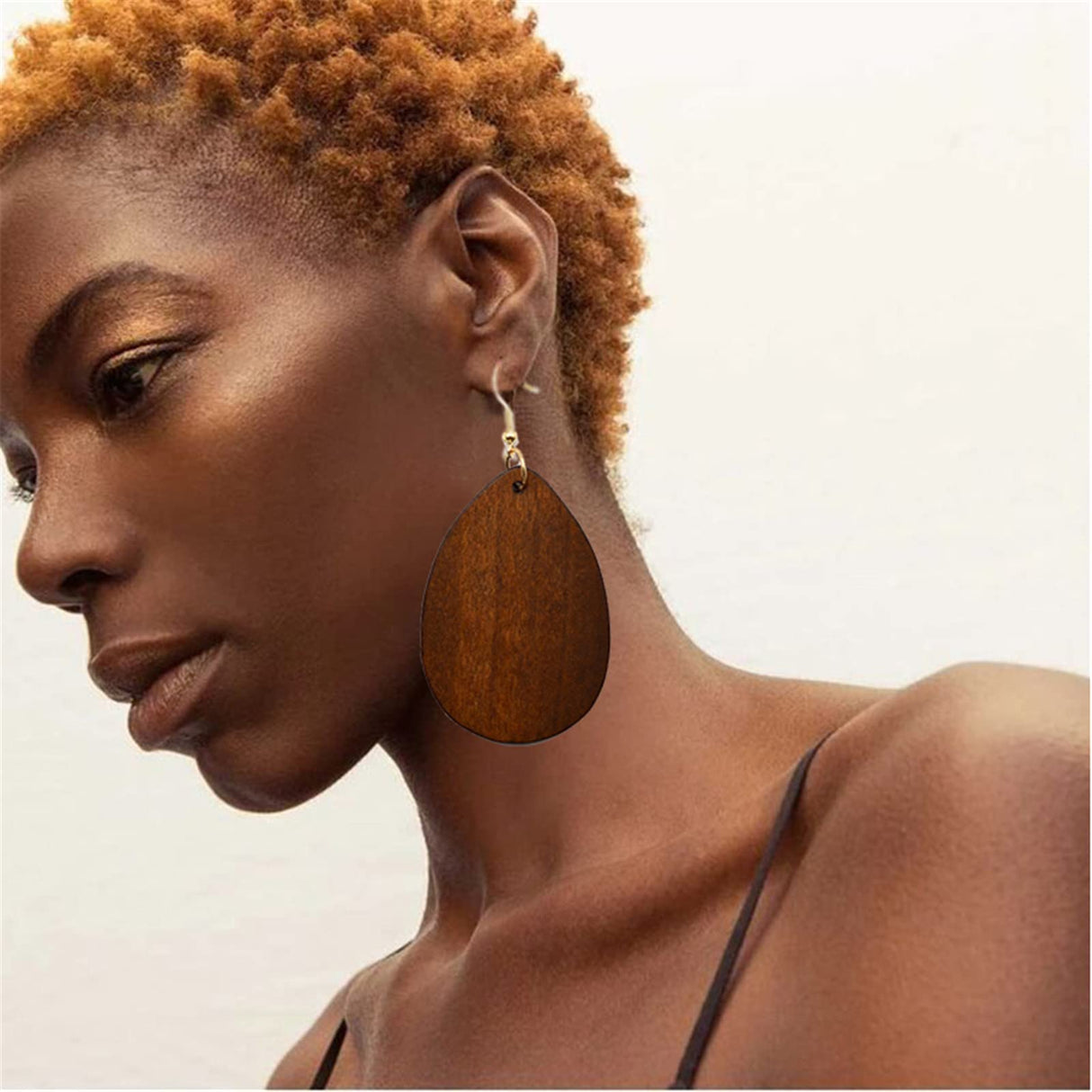 SMALLLOVE Wooden Hoop Earrings for Women Retro Black African Bohemian Wood Teardrop Geometric Lightweight Dangle Drop Earrings (Dark Brown) SMALLLOVE