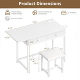 KAI-ROAD Small Makeup Vanity Desk No Mirror White Vanitys Table Set with Wood Drawers and Chair Stool, Outlets & Foldable Countertop for Bedroom Schminktisch Modern KAI-ROAD