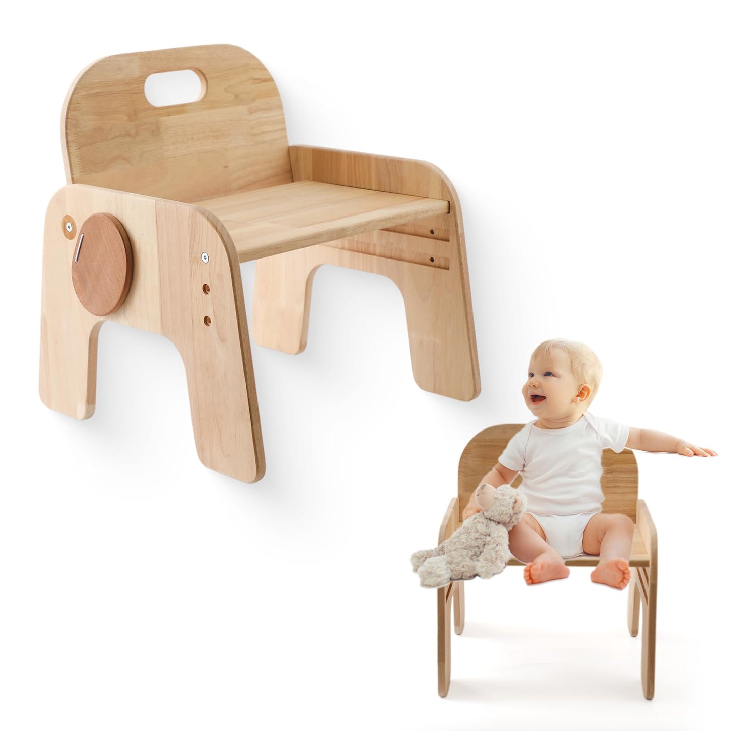 ibwaae Natural Solid Wooden Kids Chair Height-Adjustable Wooden Chair for Toddlers Montessori Furniture Birthday Gift for Children - WoodArtSupply