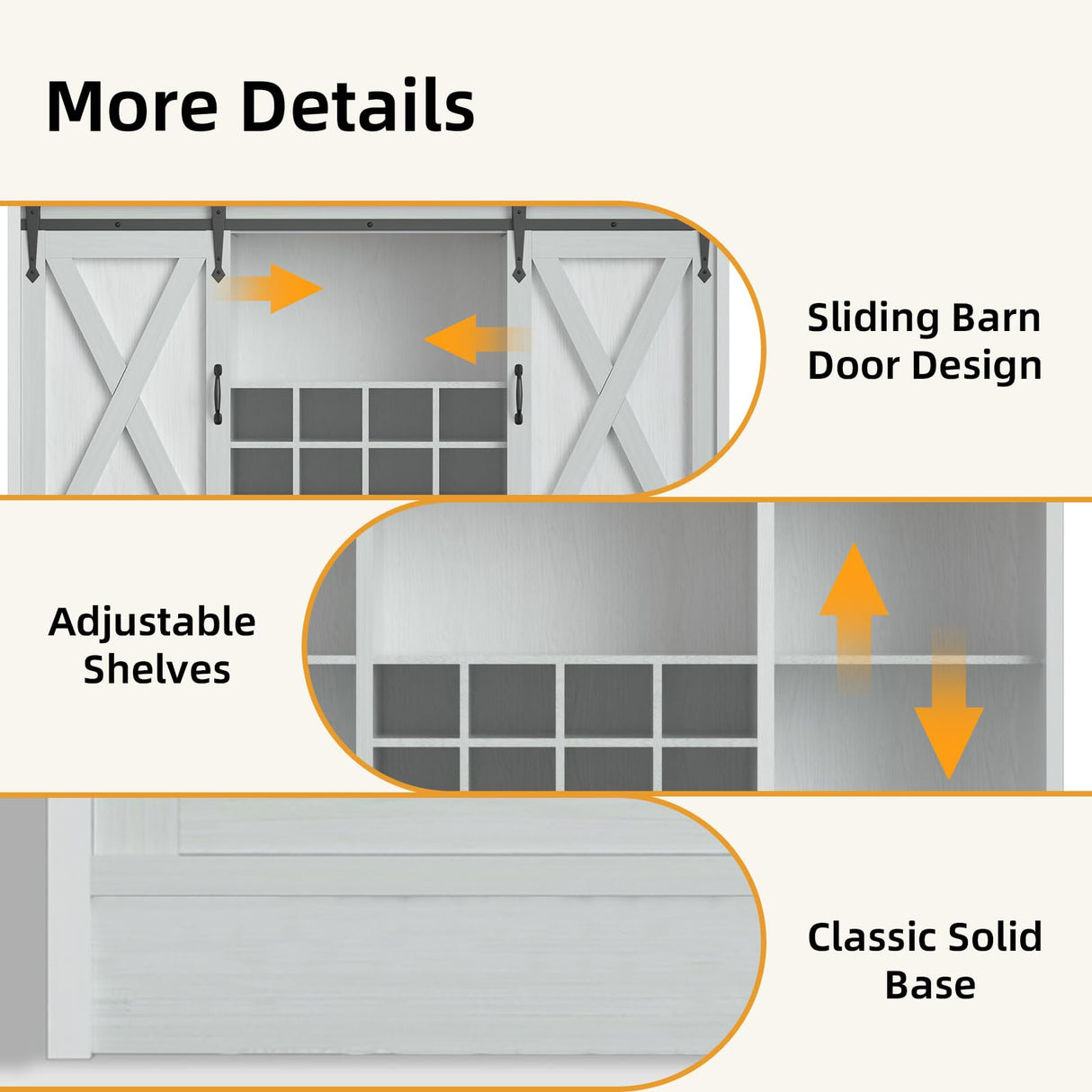 BestHaped 55'' Farmhouse Coffee Bar Cabinet with 3 Tier Storage Hutch, Coffee Bar Station with Sliding Barn Door, Hutch Storage Cabinet with 12 Wine Racks & 9 Hooks for Kitchen Dining Living Room BestHaped