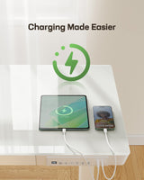 Marsail Glass Standing Desk with Drawer, 48 x 24 inch Electric Standing Desk, Height Adjustable Desk with One-Piece Tabletop & USB Charging Ports, Sit Stand Desk with Storage for Home & Office White Marsail