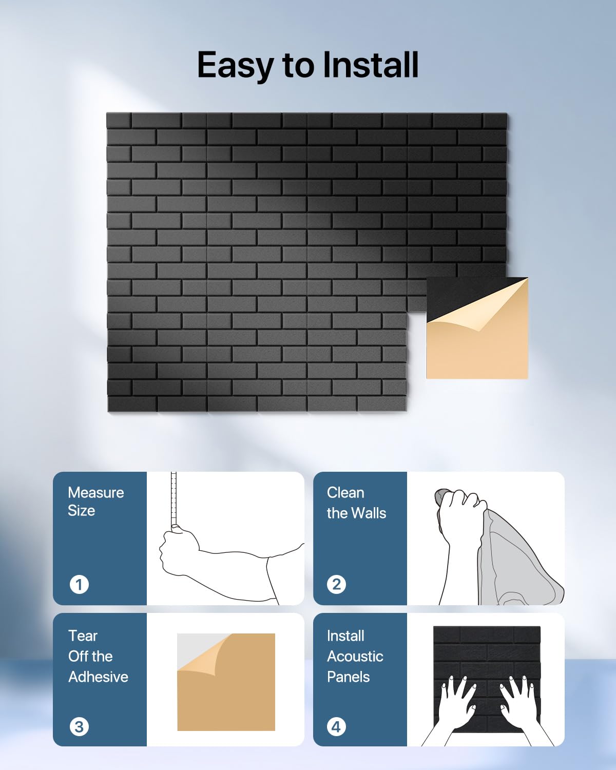 Soundproof Wall Panels, Kuchoow Sound Proof Panels for Walls, 18 Pack High Density Acoustic Panels Sound Absorbing Self-Adhesive, Acoustic Wall Panels for Walls Door Ceiling 12" X 12" X 0.4" Black Kuchoow