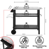 DNKMOR Dining Cart Table with Three Shelf, Movable Outdoor BBQ Grill Table Pizza Oven Stand with Three Hooks, Kitchen Cart Island Multifunctional Food Prep Table for Inside and Outside (Sliver) DNKMOR