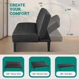 Naomi Home Black Futon Sofa Bed, Faux Leather Futon Couch, Black Sofa Bed Couch Convertible with Wooden Legs, Folding, Reclining Small Couch Bed, Button Tufted Futon Bed for Living Room Naomi Home