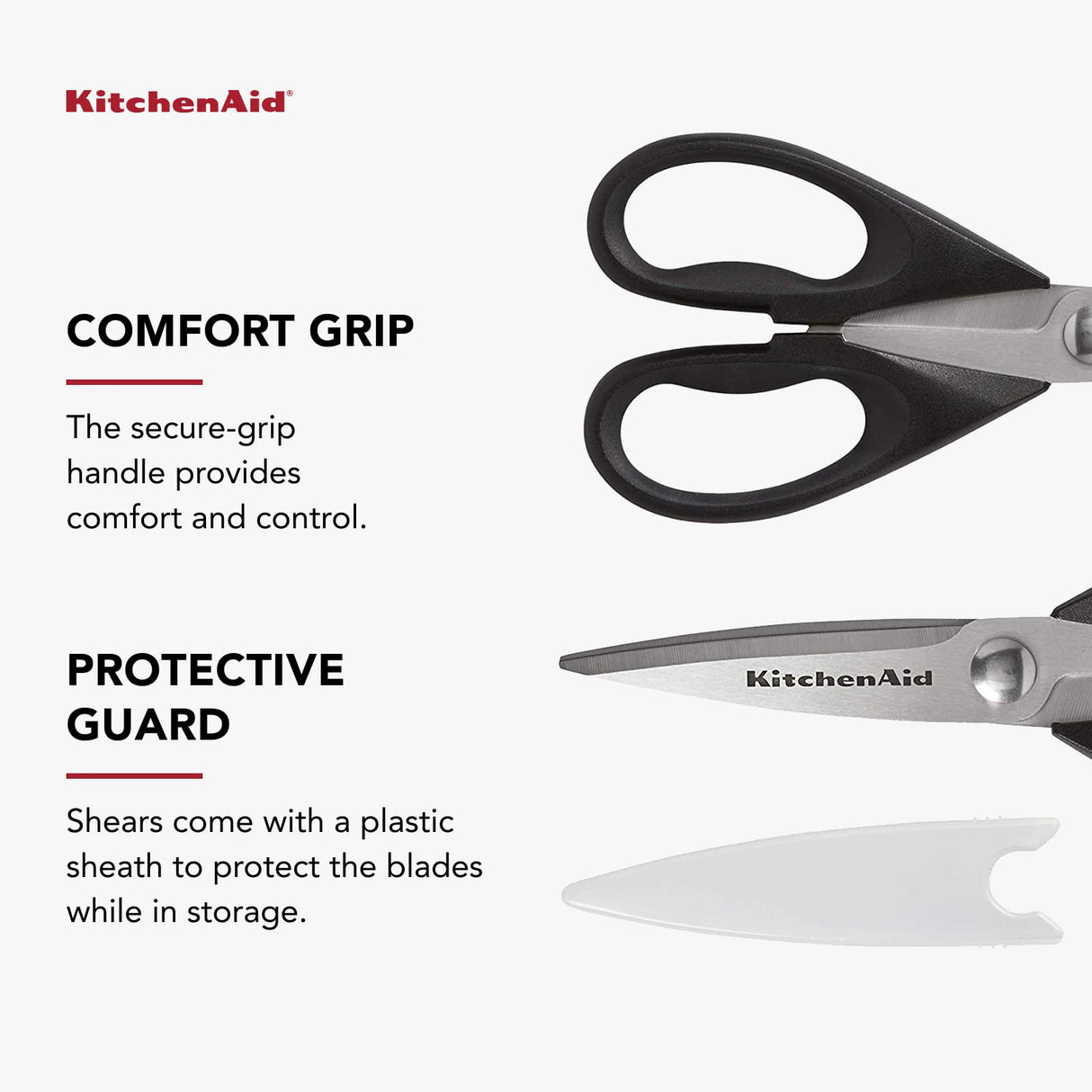 KitchenAid All Purpose Kitchen Shears with Protective Sheath Durable Stainless Steel Scissors, Dishwasher Safe, Soft Grip Comfort Handle, 8.72 Inch, Black KitchenAid