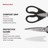 KitchenAid All Purpose Kitchen Shears with Protective Sheath Durable Stainless Steel Scissors, Dishwasher Safe, Soft Grip Comfort Handle, 8.72 Inch, Black KitchenAid