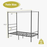 KOMFOTT Metal Canopy Bed Frame Twin Size, Modern 4 Poster Canopied Platform Bed Frame with Headboard, Heavy-Duty Metal Slat Support Mattress Foundation, No Box Spring Needed, Easy Assembly, Black KOMFOTT