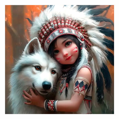 FHBUBPUP 5D Wolf Diamond Painting Kits for Adults, Indian Diamond Art Kits for Beginners - DIY Full Drill Round Animal Diamond Dot Gem Art, Craft Gift Suitable for Home Wall Decoration 12×12Inch FHBUBPUP