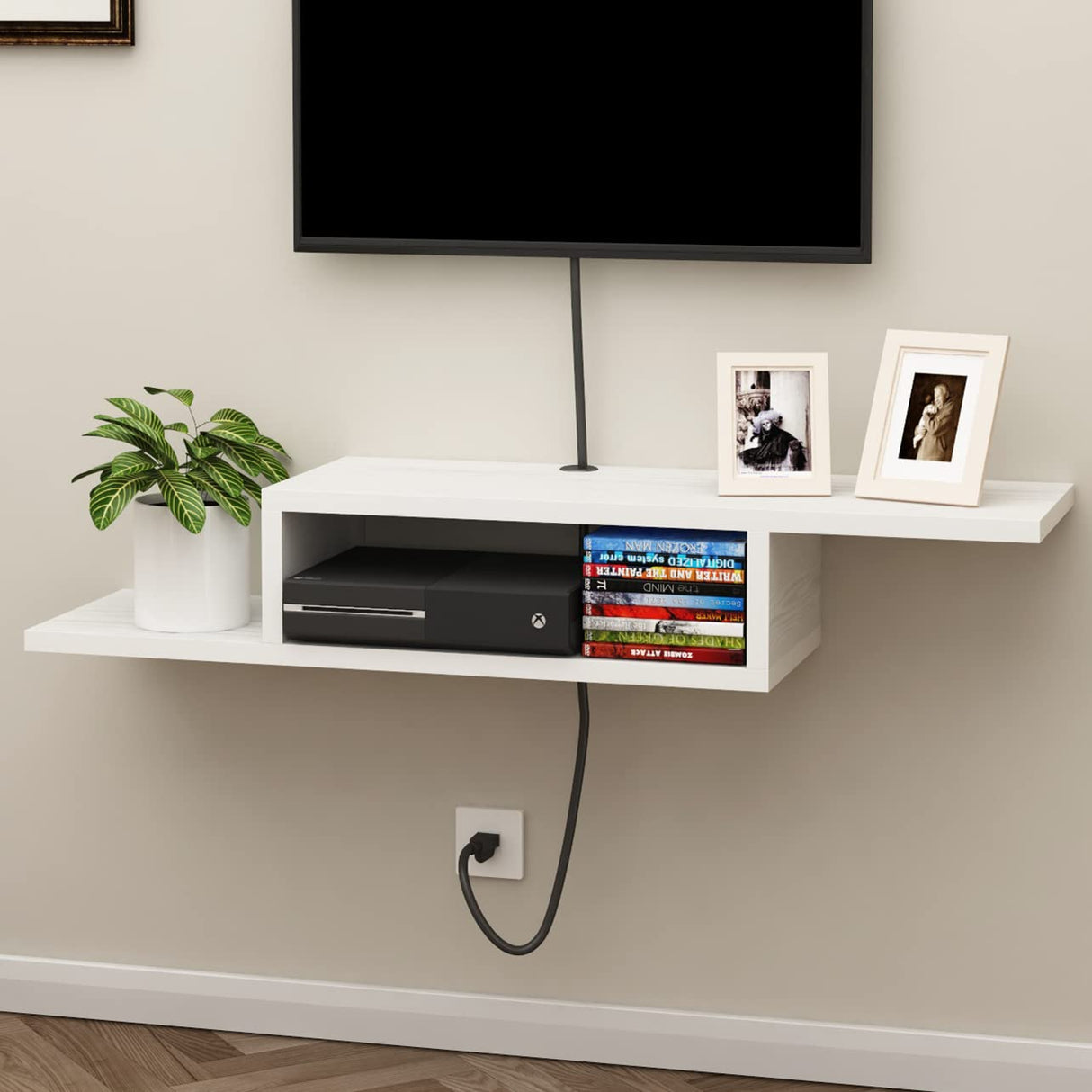 ChooChoo Floating TV Stand Shelf, Wall Mount Entertainment Center Media Console for Living Room, Bedroom, White ChooChoo