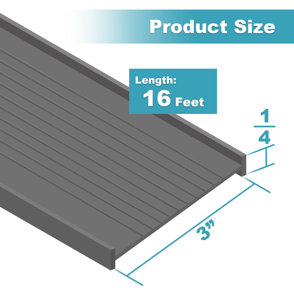 3" Garage Door Bottom Seal Weatherstrip in Grey - 1/4" T Style - All Widths(16' Wide Door) Earthtec