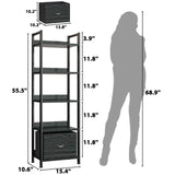 Furologee 5 Tier Bookshelf with Drawer, Kitchen Bakers Rack with Storage, Tall Narrow Bookcase, Industrial Free Standing Display Shelf, Wood and Metal Book Shelf for Bedroom, Living Room, Black Furologee