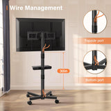 KKTONER Mobile TV Cart for 23 to 65 inch LCD LED Flat Screen/Curved TVs Floor TV Stand on Wheels with Height Adjustable Shelf Max VESA 400x400mm Rolling Floor TV Trolley Holds up to 88lbs KKTONER