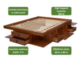 Bali Storage Platform Bed with Drawers - Queen Size in Caramel Brown Wood memomad