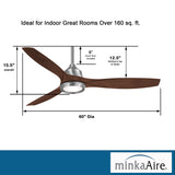 MINKA-AIRE F749L-BN Skyhawk 60 Inch LED Ceiling Fan with Carved Wood Blades, Integrated LED Light and DC Motor in Brushed Nickel Finish MINKA-AIRE