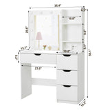 JoanKaren Modern Vanity Makeup Desk with Vanity Mirror, Built-in Lights, 4 Drawers, Crystal Ball Knobs, Power Outlet, White Makeup Desk for Bedroom JoanKaren