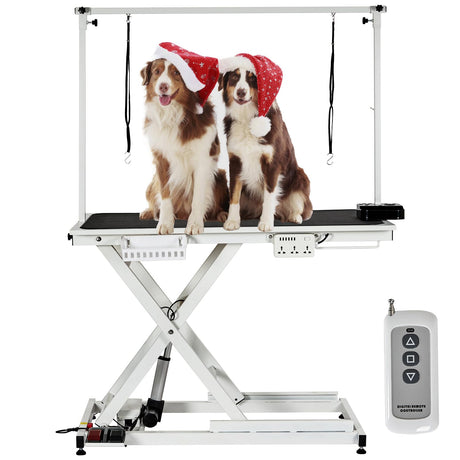 Professional Electric Dog Grooming Table Heavy Duty Pet Grooming Table Height Adjustable w/Leveling Wheels, Dog Grooming Arm, Anti Slip Tabletop &Tool Organizer, Dog Grooming Station 50" White GarveeLife