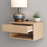 Nathan James Jackson Wall Mounted Floating Bedroom Nightstand with Storage Drawer and Modern Open Shelf Cubby, Light Oak Wood Nathan James