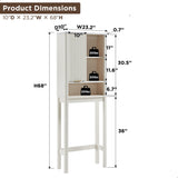 RedLemon Over The Toilet Storage Cabinet with Fluted Sliding Door, 68" Tall Wood Space Saver w/Faux Marble Top & Adjustable Shelf, Curved Profile Rack Organizer for Bathroom, Off White RedLemon