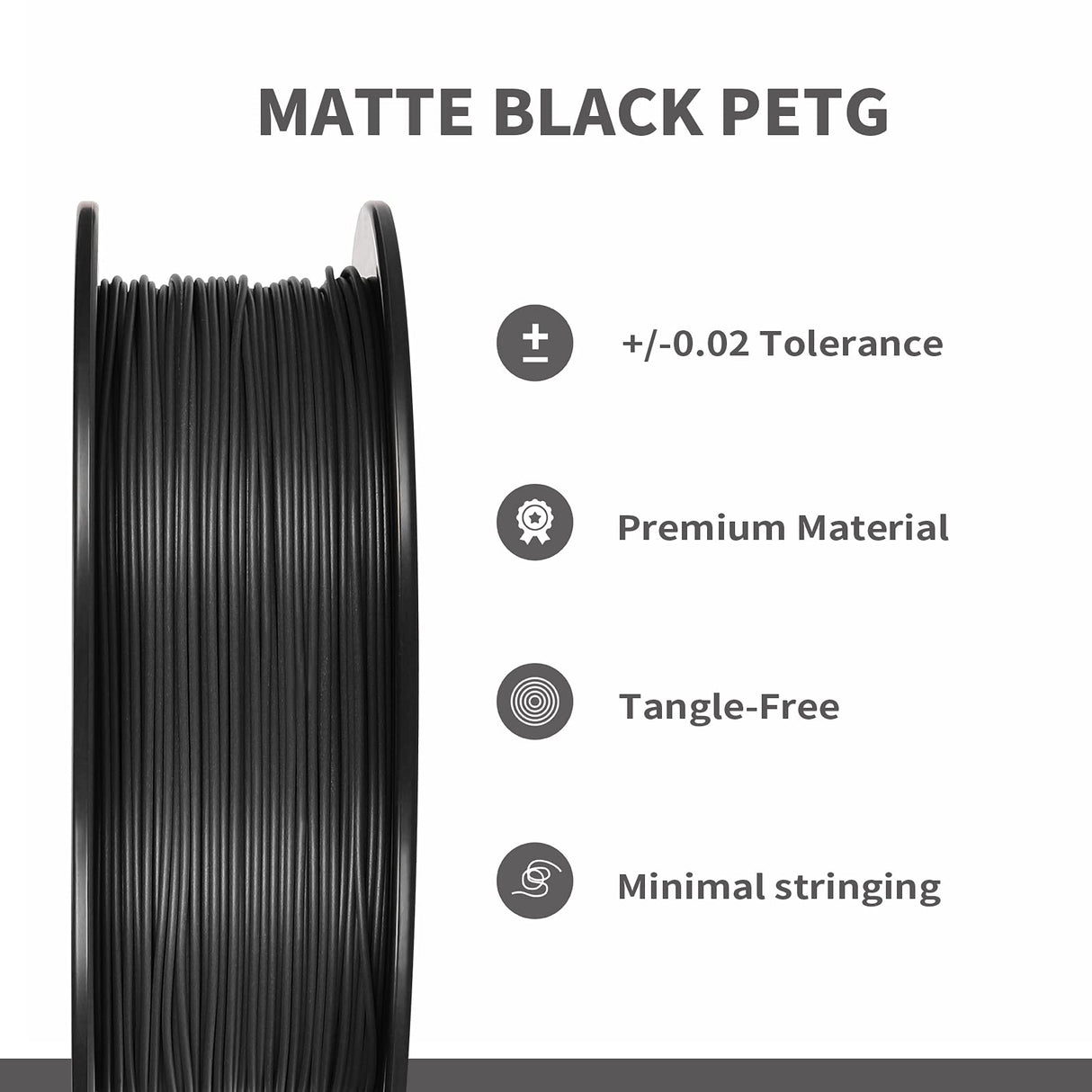 JAREES Petg Filament 1.75,Black Matte Petg 3D Printing Filament 1.75mm Dimensional Accuracy +/- 0.02 mm, 1Kg Spool(2.2lbs),Fit Most FDM Printers JAREES