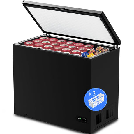 Kismile 7.0 Cubic Feet Chest Freezer with 3 Removable Basket, Free Standing Top Open Door Compact Deep Freezer with Adjustable Temperature for Home/Kitchen/Office/Garage/Bar (7.0 Cu.Ft, Black) Kismile
