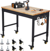 Sunvasagoo Adjustable Workbench - 60"x22", 2000 Lbs Capacity, Solid Rubber Wood & Metal Frame, Height Adjustable, Recessed Power Outlet, Swivel Casters Sunvasagoo