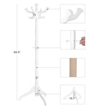 VASAGLE Coat Rack Free Standing with 11 Hooks, Wooden Hall Tree Coat Hat Tree Coat Holder with Solid Rubberwood Base for Coat, Hat, Clothes, Scarves, Handbags, Umbrella, White URCR005W02 VASAGLE