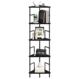MAHANCRIS 52.8" Corner Shelf, 5-Tier Industrial Corner Bookshelf with Metal Frame, Small Plant Stand, Display Shelf for Living Room, Bedroom, Home Office, Small Spaces, Black CSBK5501 MAHANCRIS