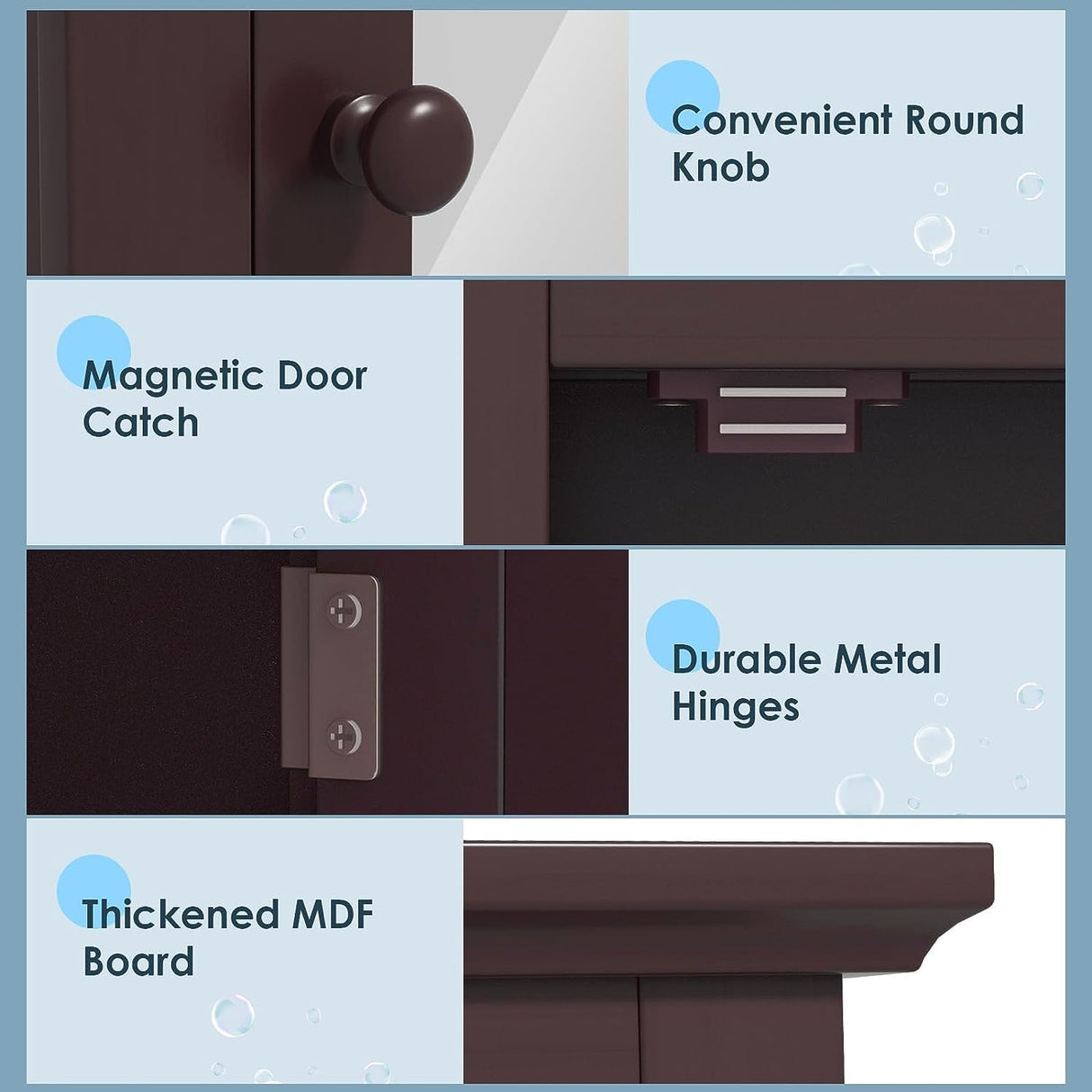 Safeplus Brown Medicine Cabinet with Mirror, Wall Mounted Adjustable Storage for Bathroom, Living Room, Bedroom, Entryway and Kitchen Safeplus