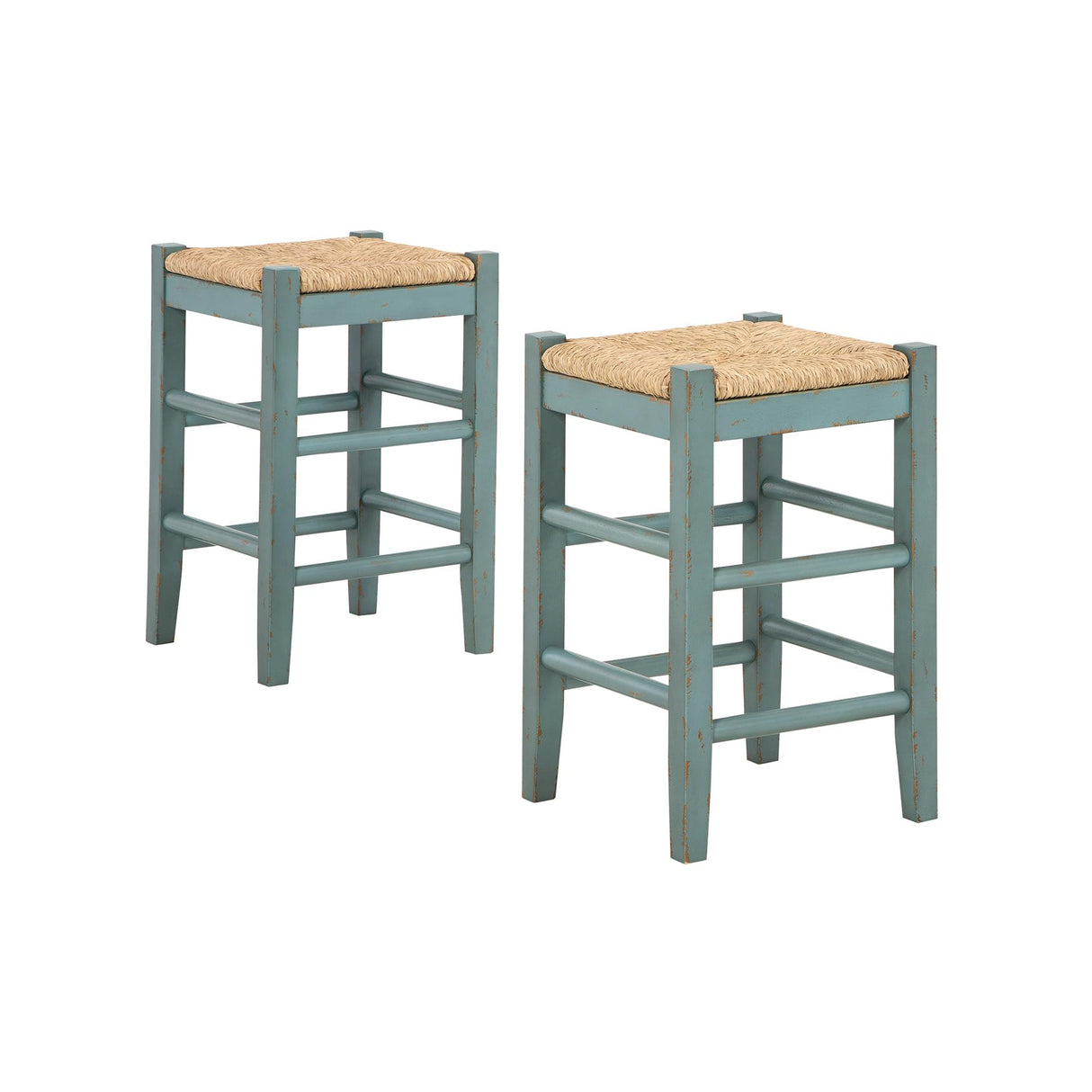 Signature Design by Ashley Mirimyn Farmhouse 23.63" Counter Height Bar Stool with Woven Wicker Seats, 2 Count, Green & Light Brown Signature Design by Ashley