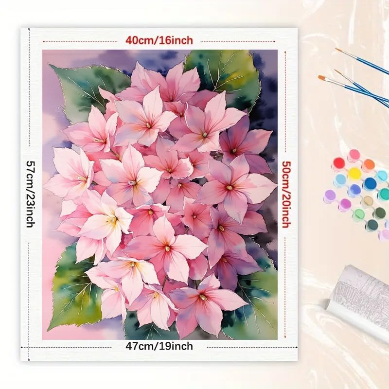 Floral Paint by Numbers Kit for Adults - DIY Pink Hydrangea Blossom Painting on Canvas 16x20 Inches, Acrylic Paint Set, Suitable for Beginners, Botanical Art for Home Decoration or Gifts DecorFriday
