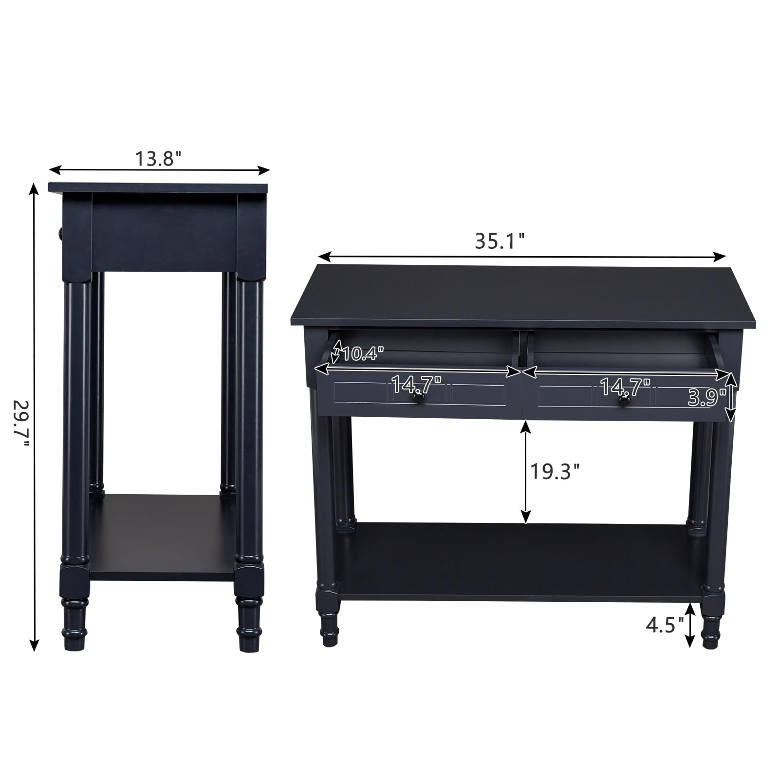 Karl home Console Table with 2 Drawers, Narrow Sofa Side Table Entryway Desk with Bottom Storage Shelf, TV Stand for Living Room Hallway Office, Black 29.7" H - WoodArtSupply