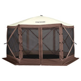 VEVOR Pop Up Gazebo Screen Tent 6 Sided Canopy Sun Shelter with 6 Removable Privacy Wind Cloths & Mesh Windows, 11.5x11.5FT Quick Set Screen Tent with Mosquito Netting, Brown VEVOR