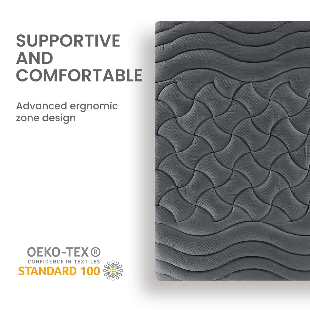 SLEEP ZONE Full Size Cooling Mattress Topper for Double Bed, Premium Zoned Cool Mattress Pad Cover, Padded Mattress Protector Breathable Washable, Deep Pocket 8-21" (Grey, Full) SLEEP ZONE