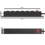 BTU 6 Outlet Power Strip, Metal Mountable Power Strip Surge Protector, Heavy Duty Wall Mount Power Outlet for Commercial, Industrial, Workshop, 6FT Power Cord, 15A/125V 1875W (Black 6FT) BTU
