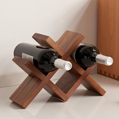 TREOAKWIS Wine Rack Countertop Oak Solid Wood Wine Organizer Rack 4 Bottles Holder for Wine, Drinks, Beer, Suit for Home, Bar, Kitchen,Cellar Basement (Walnut)