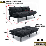 Modern Velvet Convertible Folding Futon Couch Sofa Bed Adjustable Pillow Top Arm Memory Foam Couch Double Loveseat Sofa for Compact Living Space,Dorm,Game Studio,Apartment,Bedroom (Black) Klwenas Maec
