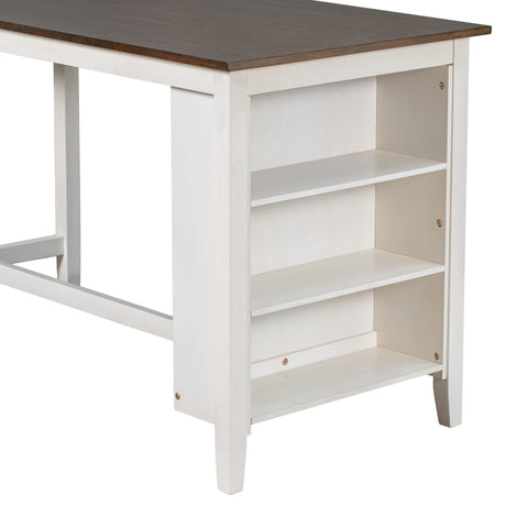 5 Pieces Counter Height Wooden Bar Table Set with 3-Tier Shelf and 4 Chairs, Rustic Farmhouse Dining Table Set for 4, White Harper & Bright Designs