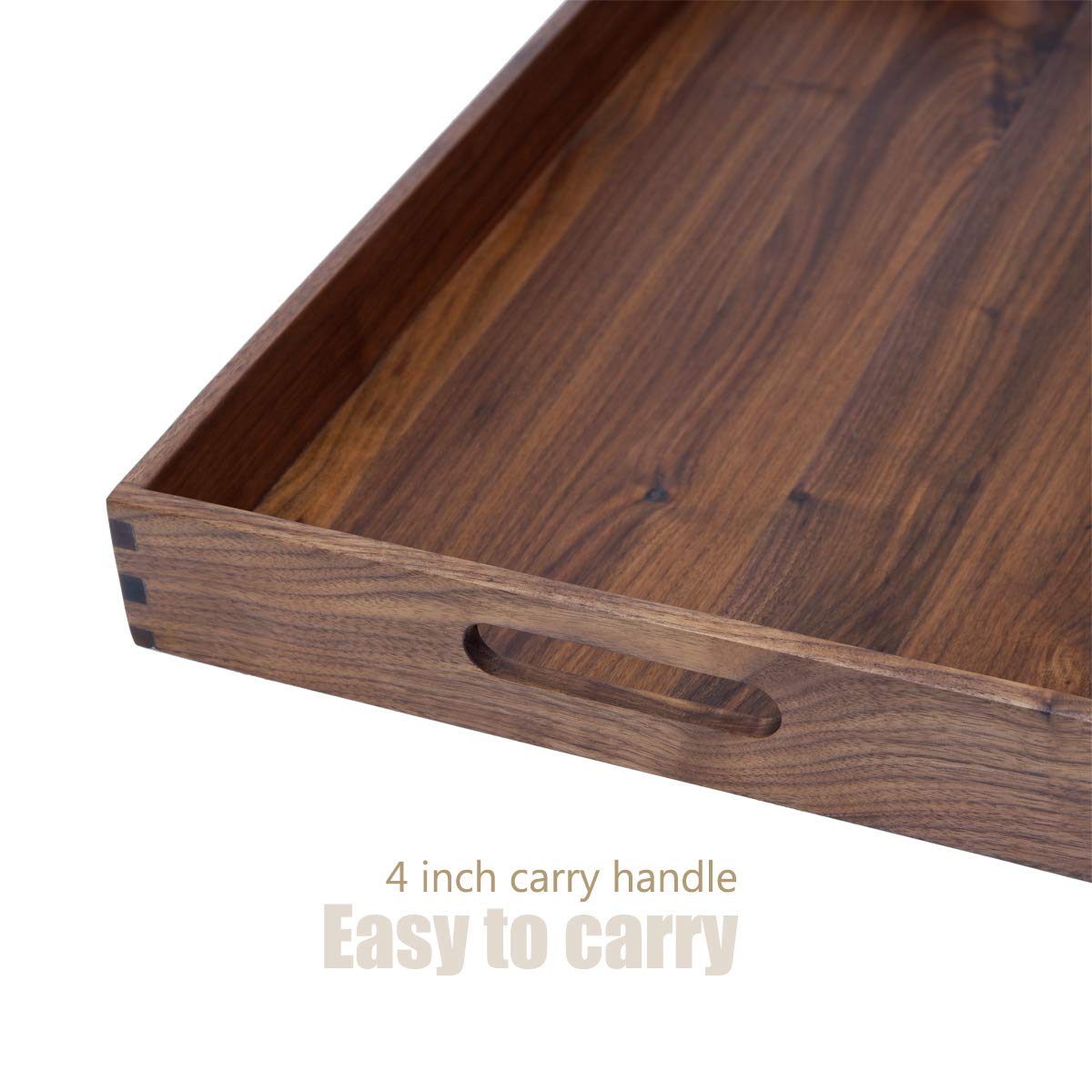 MAGIGO 22 x 14 Inches Large Rectangle Black Walnut Wood Ottoman Tray with Handles, Serve Tea, Coffee, Classic Wooden Decorative Serving Tray MAGIGO