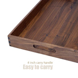 MAGIGO 22 x 14 Inches Large Rectangle Black Walnut Wood Ottoman Tray with Handles, Serve Tea, Coffee, Classic Wooden Decorative Serving Tray MAGIGO