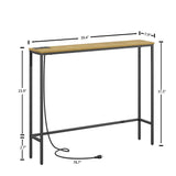 SONGXIN 39 Inch Console Table with Power Outlet,Modern Narrow Long Sofa Table Behind Couch,Skinny Entry Table with Black Metal Frame for Entryway,Living Room, Hallway,3D Oak SONGXIN