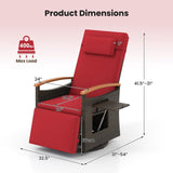 Tangkula Patio Rattan 360 Degree Swivel Recliner Chair, Wicker Lounge Chair w/Adjustable Backrest & Footrest, Cushioned Push Back Reclining Seat w/Flip Side Table for Porch, Yard, Lawn (Red,2) Tangkula