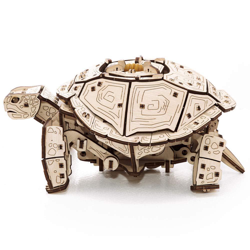 3D Puzzles for Adults DIY Wooden Turtle 3D Puzzle Model Kit with Wind-Up Mechanism & Rubber Band Engine 3D Puzzles for 15 yrs Above & Adults Model Building Kits by Eco Wood Art 269pcs EWA Eco-Wood-Art