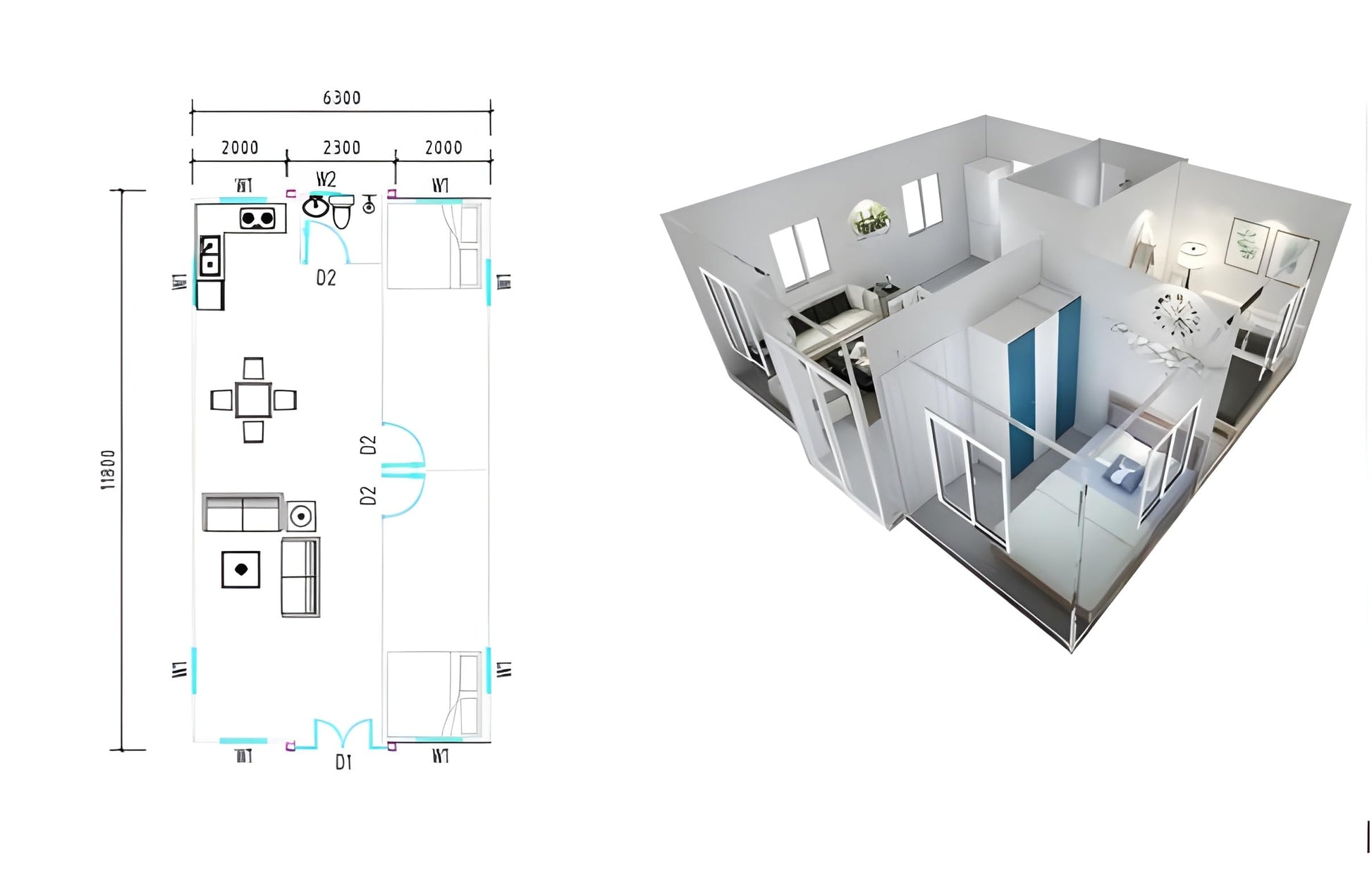 40FT Modular Tiny Home with 2 Bedrooms, Living Room, Bathroom, and Kitchen – Prefabricated Foldable House for Homes, Hotels, Offices – Mobile, Tiny House to Live in (40 x 20Ft) - WoodArtSupply